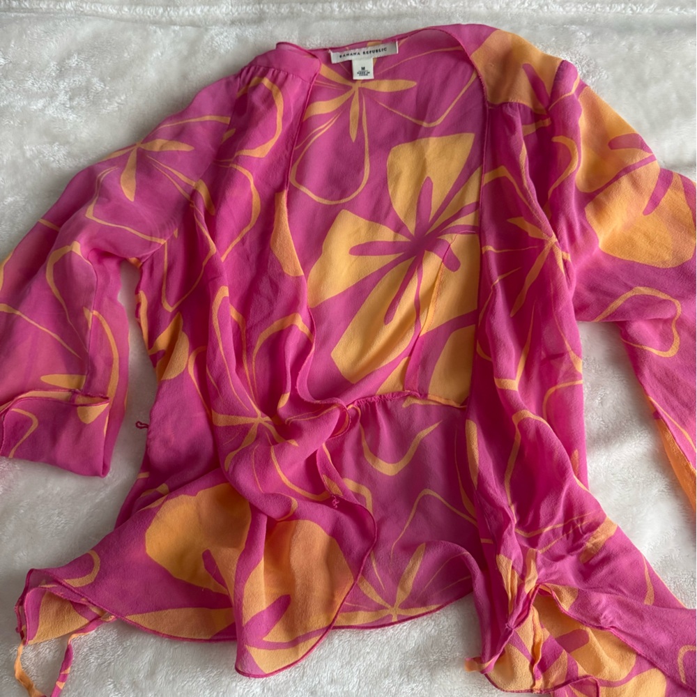 Vintage Banana Republic Asymmetrical Pink and Orange Blouse